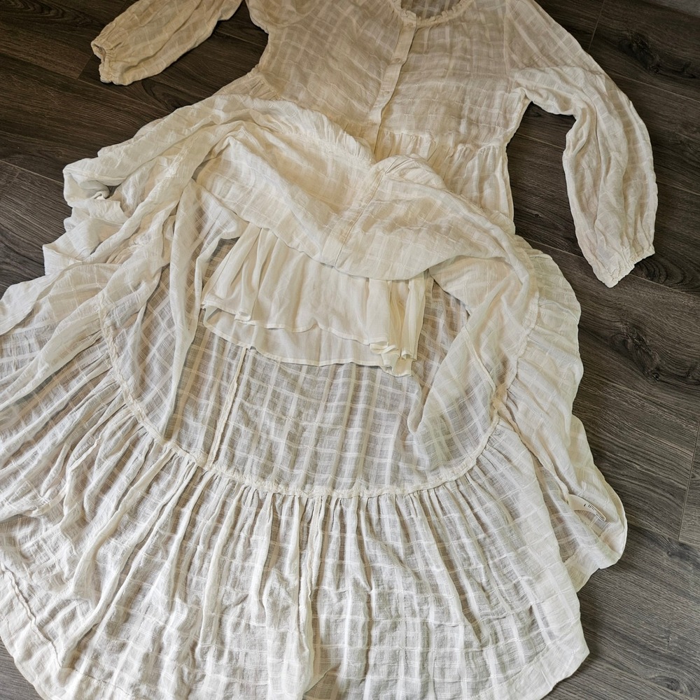 Free People Edie Dress Button Front Tiered Maxi Dress Ivory Size M Boho Cottage - Picture 14 of 16